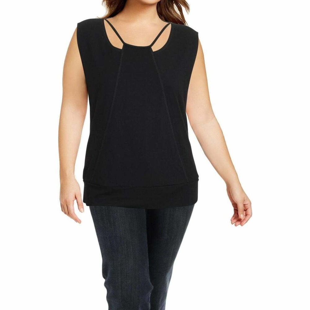 🌵 Nanette Lepore Women's Black Cutout Yoke Scoop-Back Sleeveless Tank - S/P